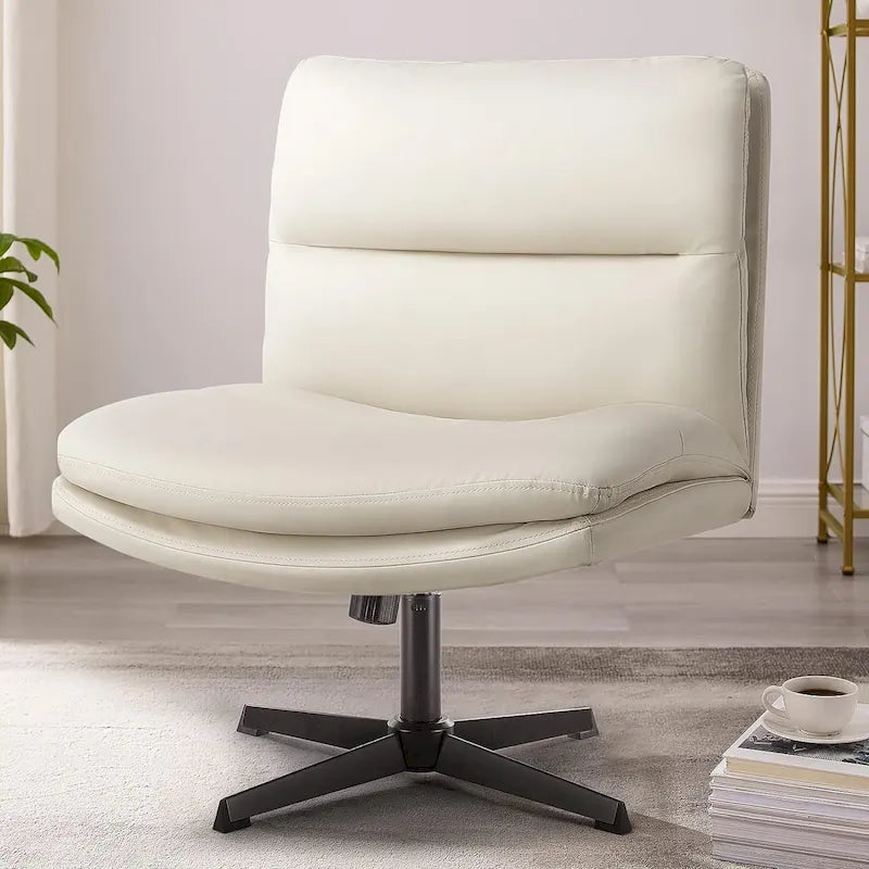 Chaise de bureau sans accoudoirs Criss Cross - Chaise de vanité pivotante en cuir PU sans roulettes