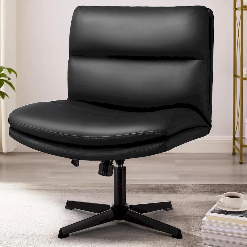 Chaise de bureau sans accoudoirs Criss Cross - Chaise de vanité pivotante en cuir PU sans roulettes