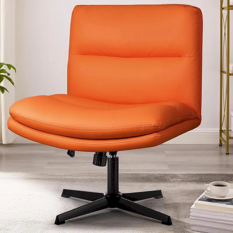 Chaise de bureau sans accoudoirs Criss Cross - Chaise de vanité pivotante en cuir PU sans roulettes