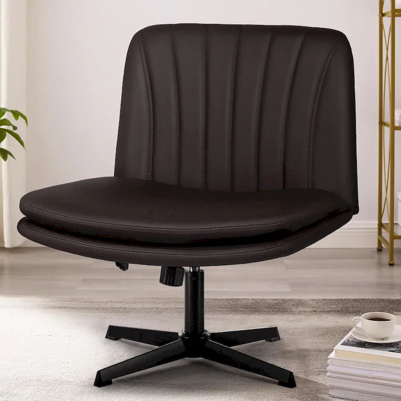 Chaise de bureau sans accoudoirs Criss Cross - Chaise de vanité pivotante en cuir PU sans roulettes