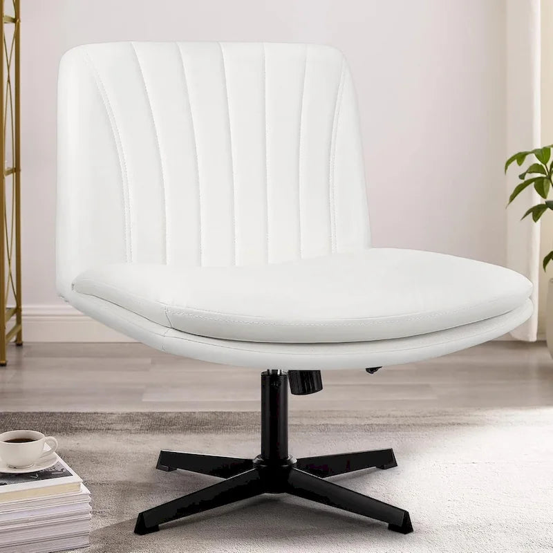 Chaise de bureau sans accoudoirs Criss Cross - Chaise de vanité pivotante en cuir PU sans roulettes