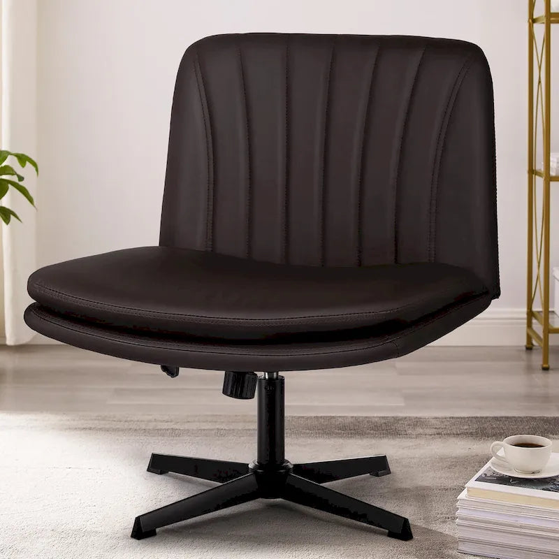Chaise de bureau sans accoudoirs Criss Cross - Chaise de vanité pivotante en cuir PU sans roulettes