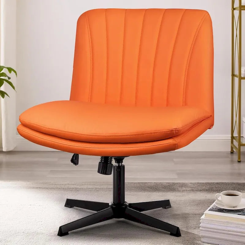 Chaise de bureau sans accoudoirs Criss Cross - Chaise de vanité pivotante en cuir PU sans roulettes