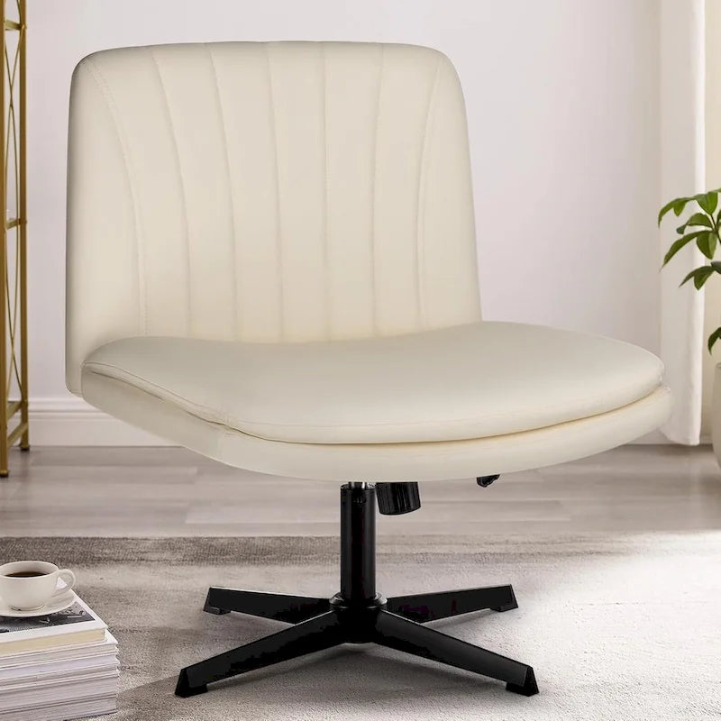 Chaise de bureau sans accoudoirs Criss Cross - Chaise de vanité pivotante en cuir PU sans roulettes