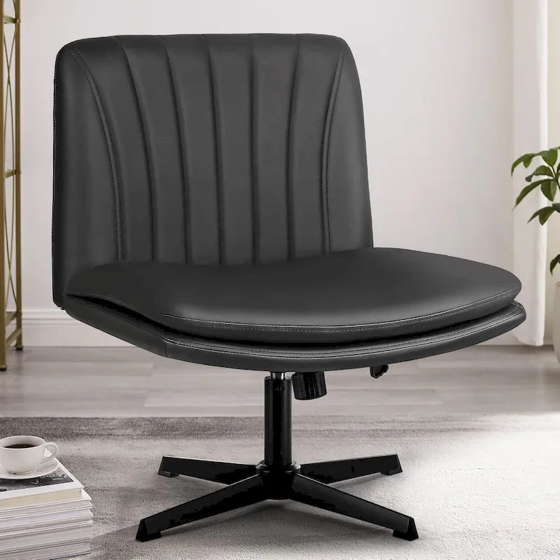 Chaise de bureau sans accoudoirs Criss Cross - Chaise de vanité pivotante en cuir PU sans roulettes