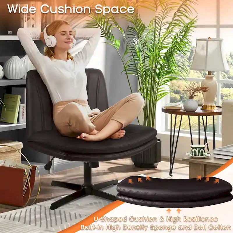 Chaise de bureau sans accoudoirs Criss Cross - Chaise de vanité pivotante en cuir PU sans roulettes