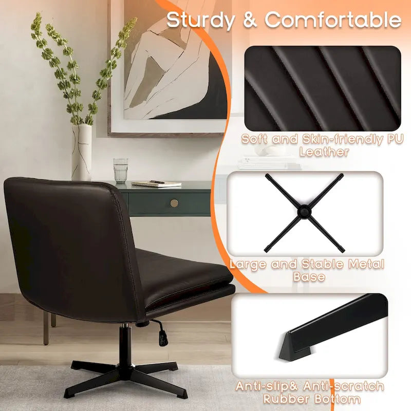 Chaise de bureau sans accoudoirs Criss Cross - Chaise de vanité pivotante en cuir PU sans roulettes