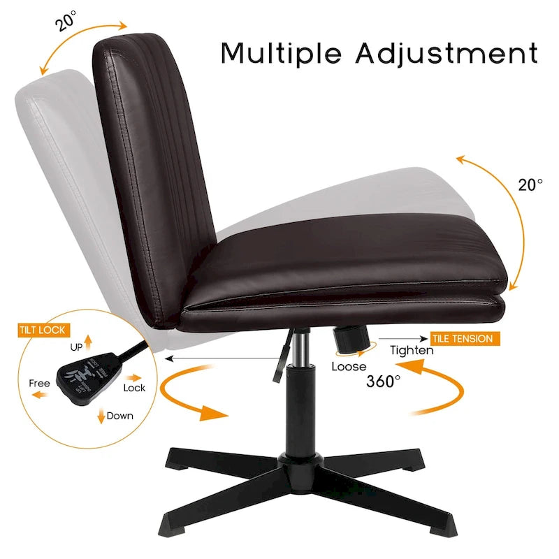 Chaise de bureau sans accoudoirs Criss Cross - Chaise de vanité pivotante en cuir PU sans roulettes