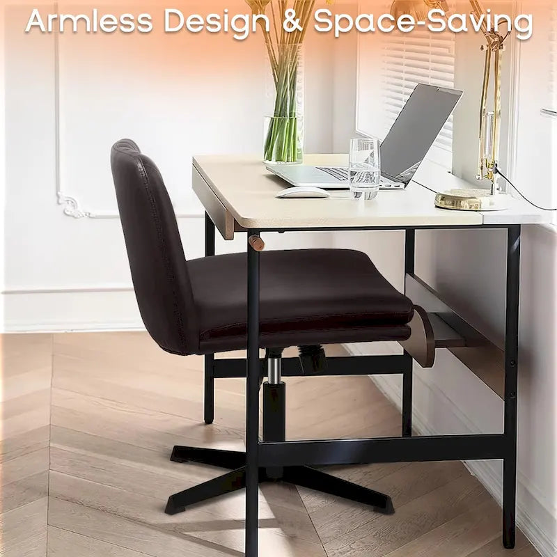 Chaise de bureau sans accoudoirs Criss Cross - Chaise de vanité pivotante en cuir PU sans roulettes