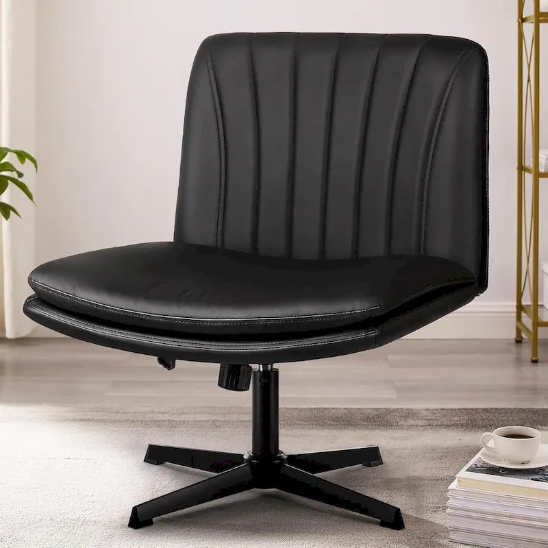 Chaise de bureau sans accoudoirs Criss Cross - Chaise de vanité pivotante en cuir PU sans roulettes