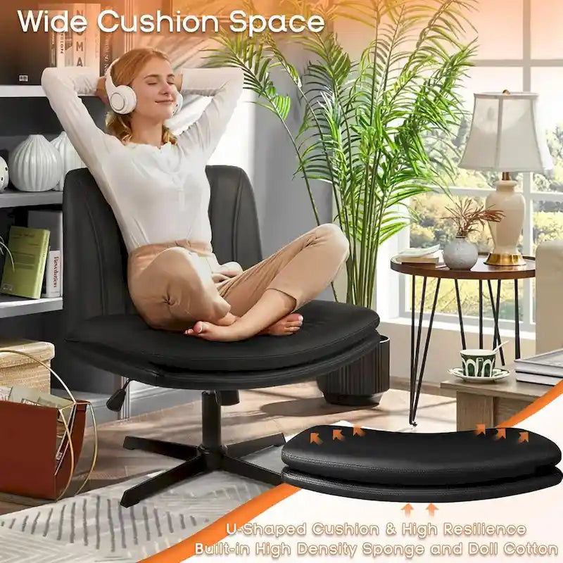 Chaise de bureau sans accoudoirs Criss Cross - Chaise de vanité pivotante en cuir PU sans roulettes