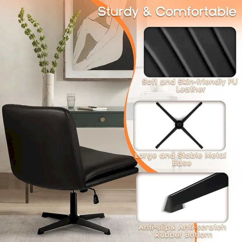 Chaise de bureau sans accoudoirs Criss Cross - Chaise de vanité pivotante en cuir PU sans roulettes