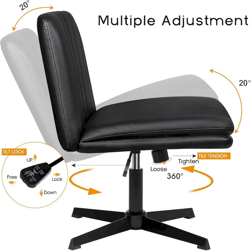 Chaise de bureau sans accoudoirs Criss Cross - Chaise de vanité pivotante en cuir PU sans roulettes