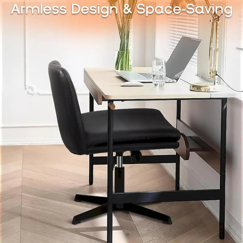 Chaise de bureau sans accoudoirs Criss Cross - Chaise de vanité pivotante en cuir PU sans roulettes