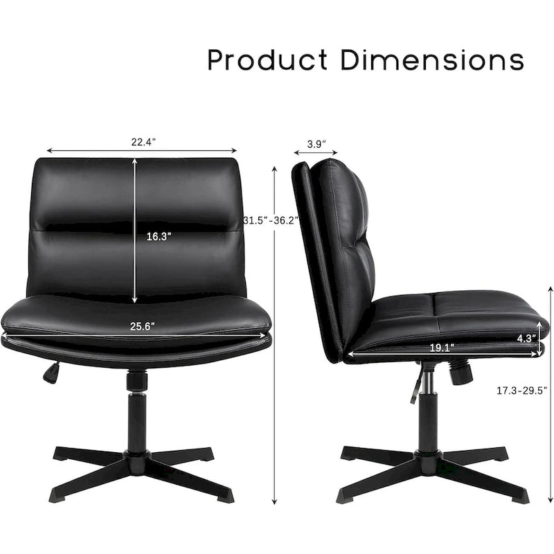 Chaise de bureau sans accoudoirs Criss Cross - Chaise de vanité pivotante en cuir PU sans roulettes