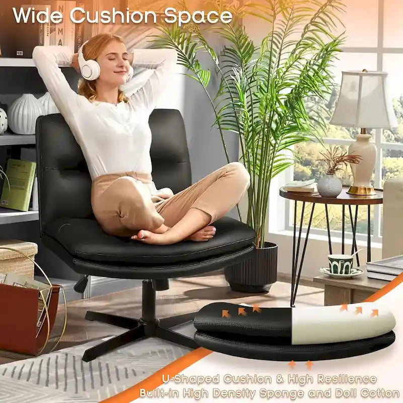 Chaise de bureau sans accoudoirs Criss Cross - Chaise de vanité pivotante en cuir PU sans roulettes