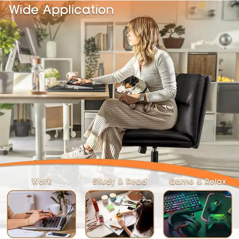 Chaise de bureau sans accoudoirs Criss Cross - Chaise de vanité pivotante en cuir PU sans roulettes
