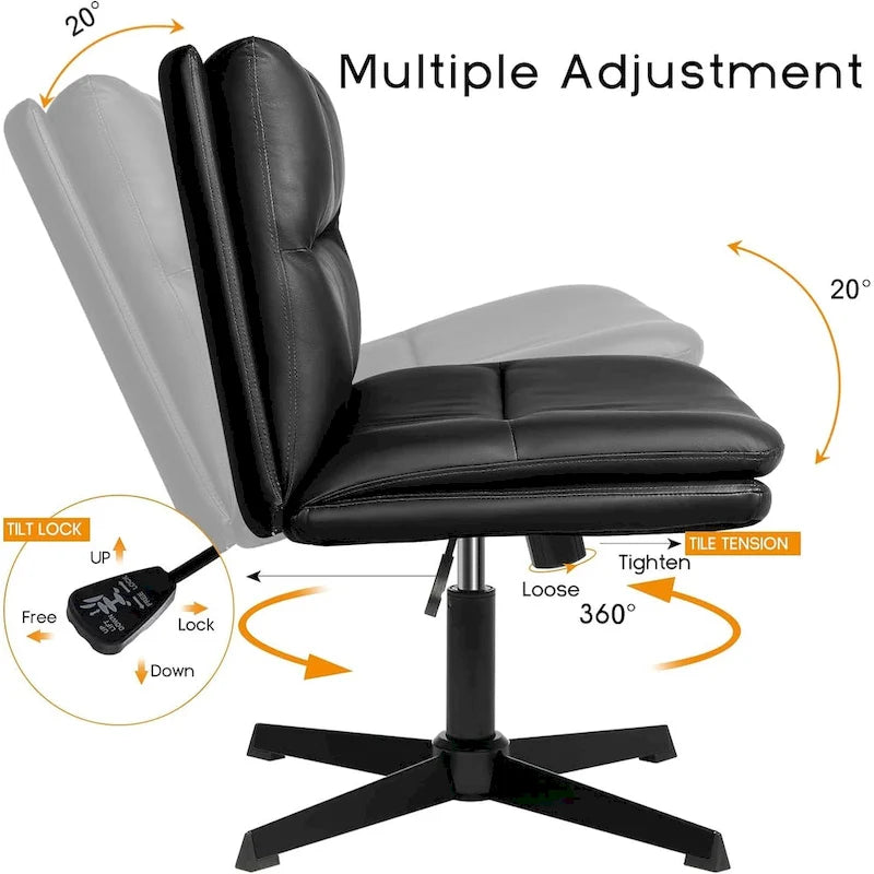 Chaise de bureau sans accoudoirs Criss Cross - Chaise de vanité pivotante en cuir PU sans roulettes