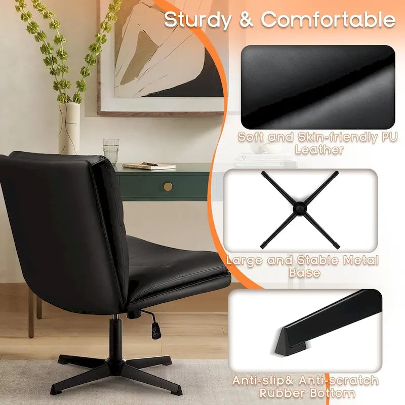 Chaise de bureau sans accoudoirs Criss Cross - Chaise de vanité pivotante en cuir PU sans roulettes