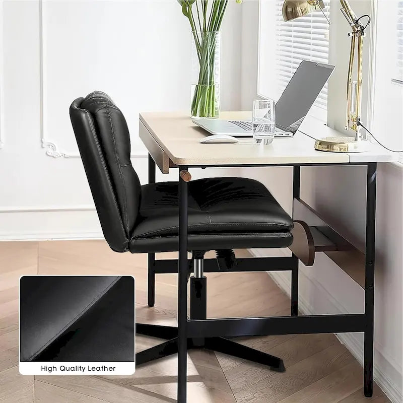Chaise de bureau sans accoudoirs Criss Cross - Chaise de vanité pivotante en cuir PU sans roulettes