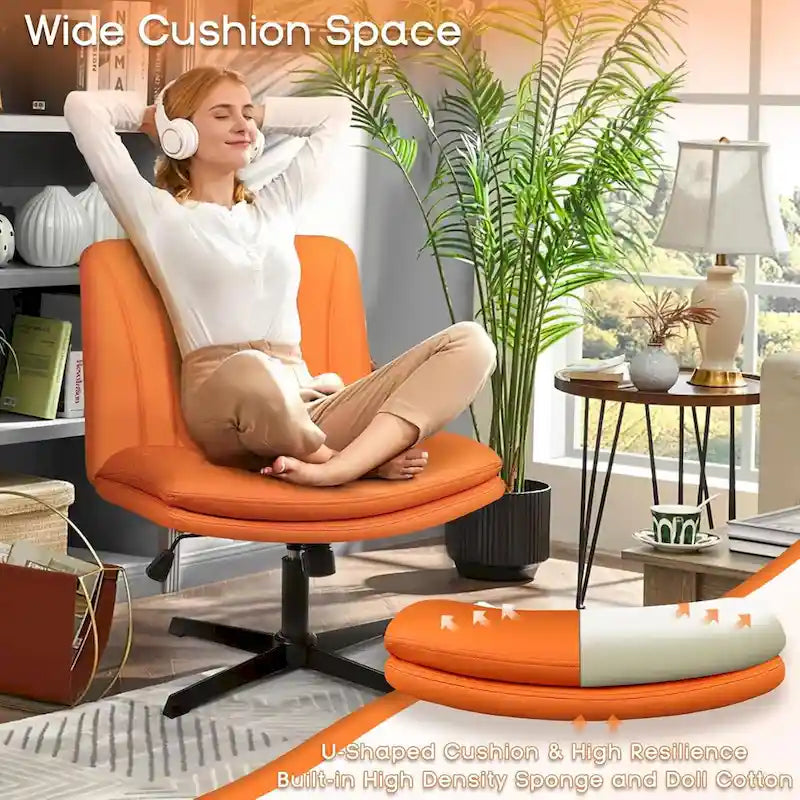 Chaise de bureau sans accoudoirs Criss Cross - Chaise de vanité pivotante en cuir PU sans roulettes