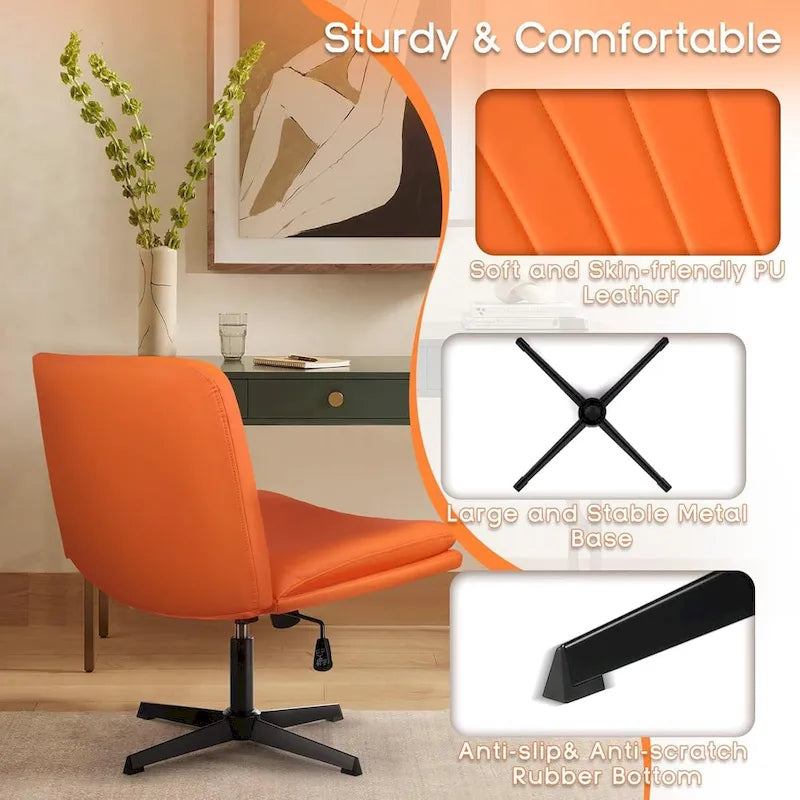 Chaise de bureau sans accoudoirs Criss Cross - Chaise de vanité pivotante en cuir PU sans roulettes
