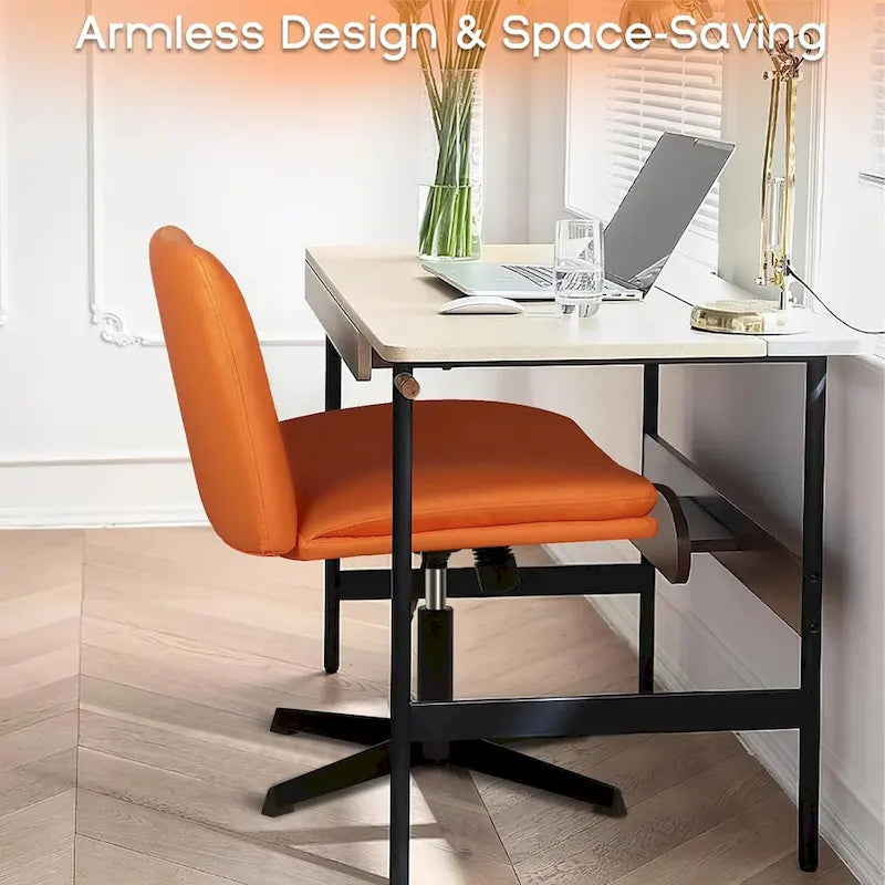 Chaise de bureau sans accoudoirs Criss Cross - Chaise de vanité pivotante en cuir PU sans roulettes