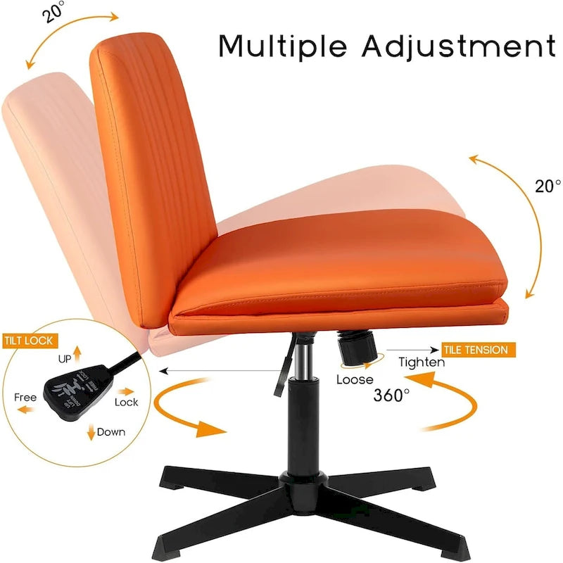 Chaise de bureau sans accoudoirs Criss Cross - Chaise de vanité pivotante en cuir PU sans roulettes