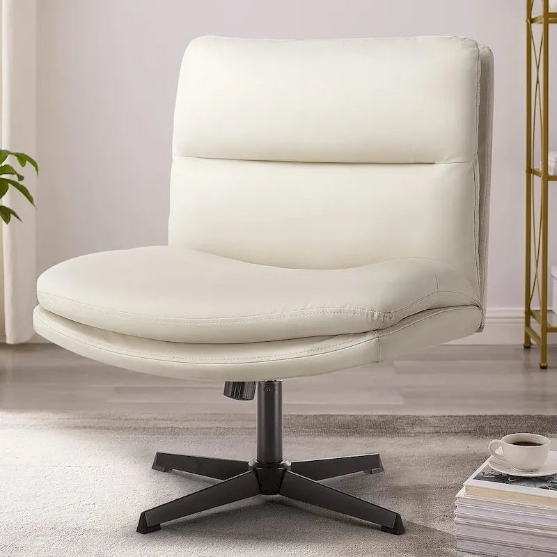 Chaise de bureau sans accoudoirs Criss Cross - Chaise de vanité pivotante en cuir PU sans roulettes