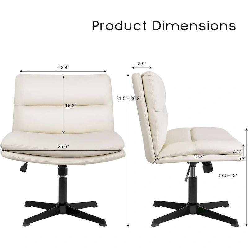 Chaise de bureau sans accoudoirs Criss Cross - Chaise de vanité pivotante en cuir PU sans roulettes