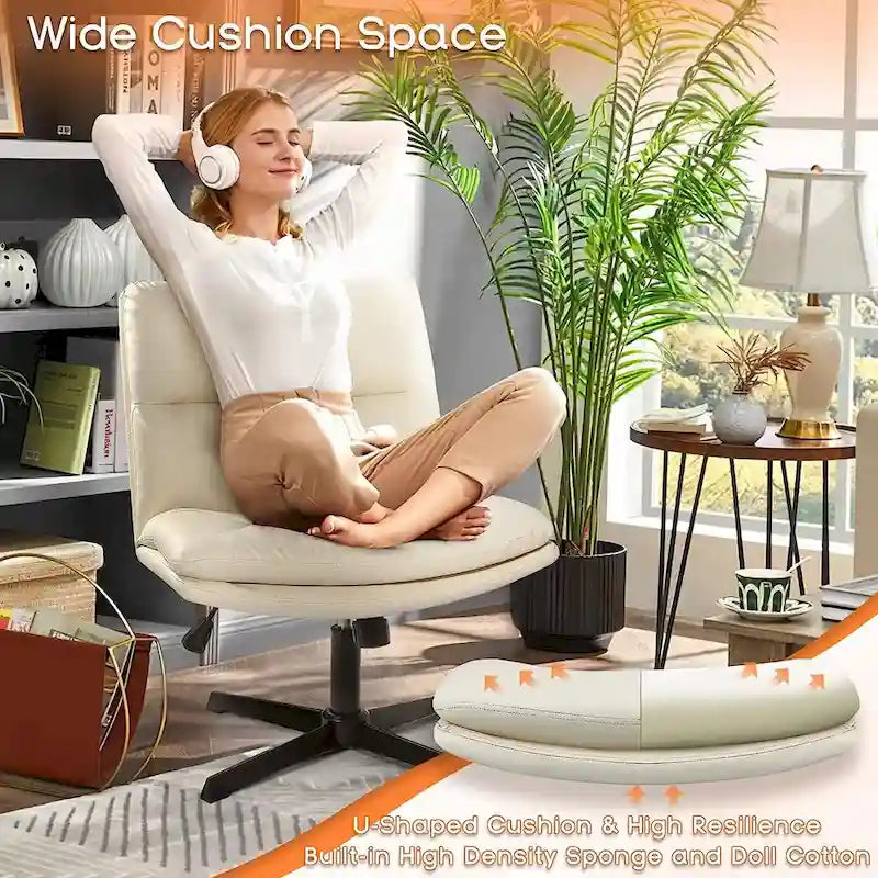 Chaise de bureau sans accoudoirs Criss Cross - Chaise de vanité pivotante en cuir PU sans roulettes