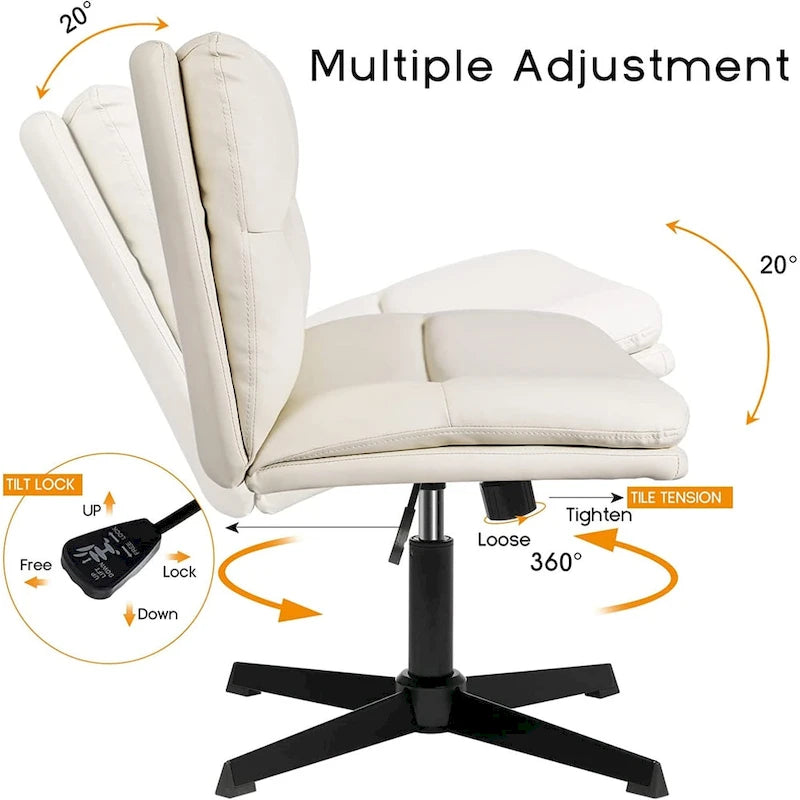 Chaise de bureau sans accoudoirs Criss Cross - Chaise de vanité pivotante en cuir PU sans roulettes
