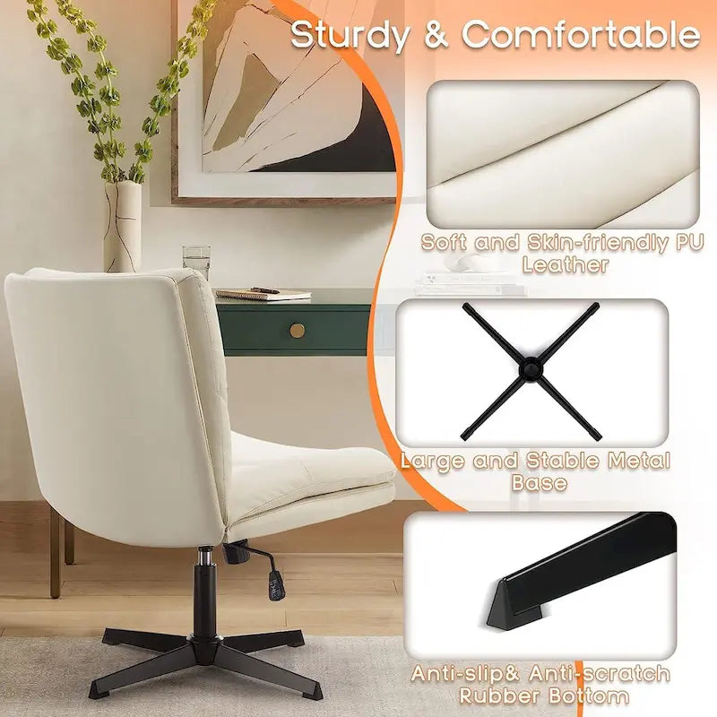 Chaise de bureau sans accoudoirs Criss Cross - Chaise de vanité pivotante en cuir PU sans roulettes
