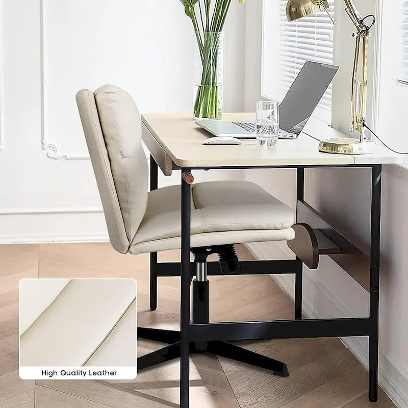 Chaise de bureau sans accoudoirs Criss Cross - Chaise de vanité pivotante en cuir PU sans roulettes