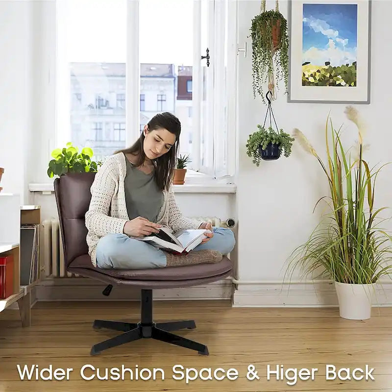 Chaise de bureau sans accoudoirs Criss Cross - Chaise de vanité pivotante en cuir PU sans roulettes