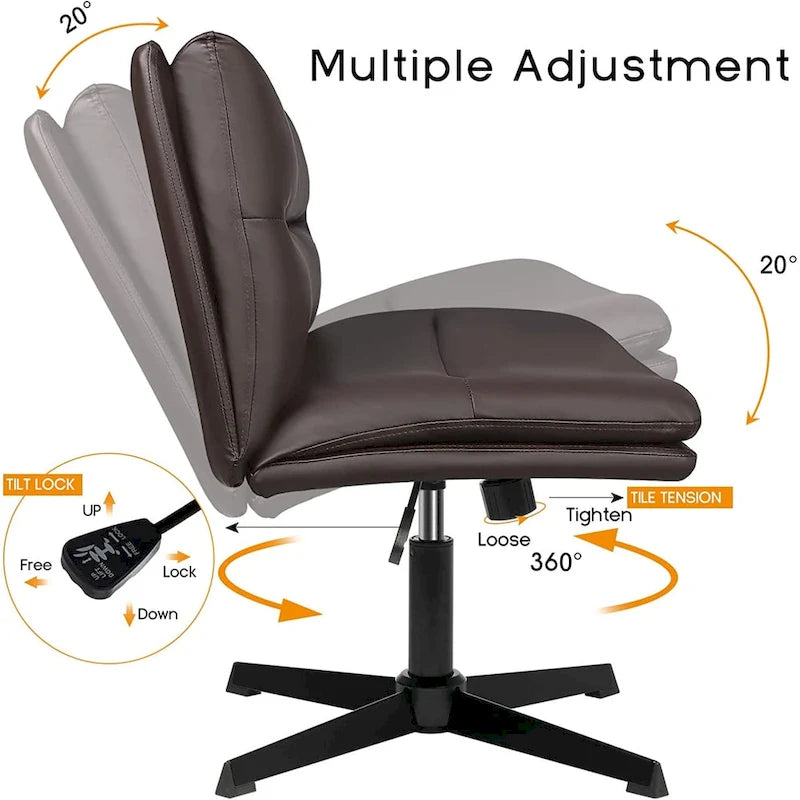 Chaise de bureau sans accoudoirs Criss Cross - Chaise de vanité pivotante en cuir PU sans roulettes
