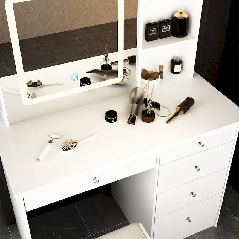 Coiffeuse 100 cm avec tabouret et miroir