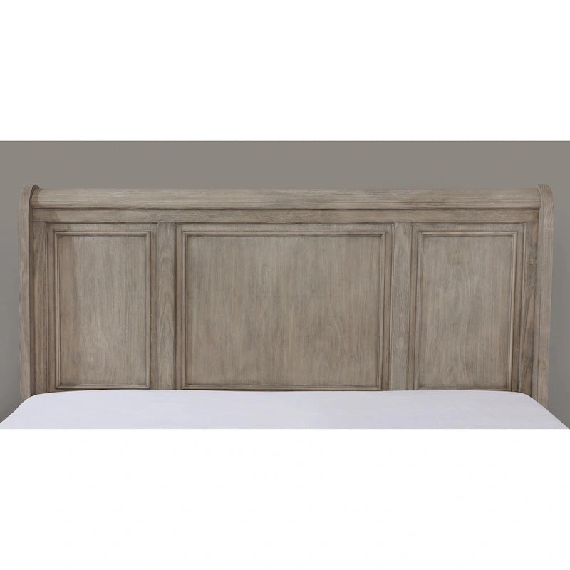Ensemble de chambre à coucher 3 pièces en bois gris de transition avec lit traîneau et port USB