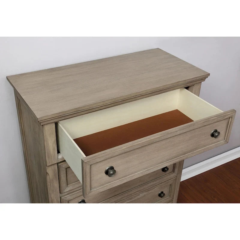 Ensemble de chambre à coucher 3 pièces en bois gris de transition avec lit traîneau et port USB