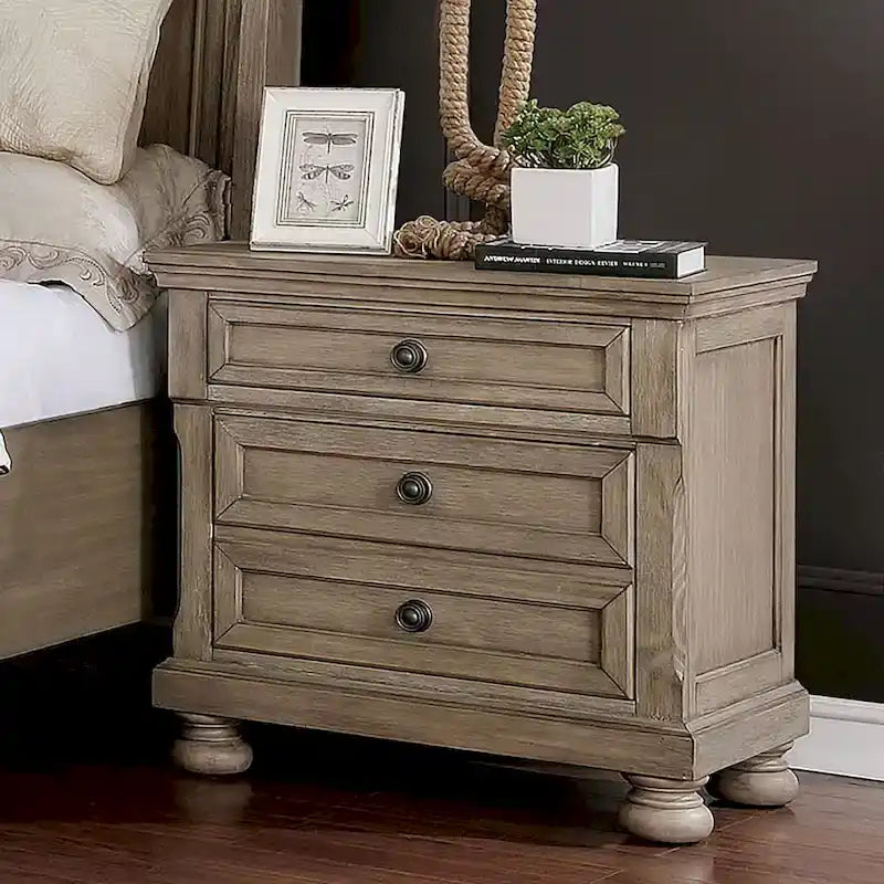 Ensemble de chambre à coucher 3 pièces en bois gris de transition avec lit traîneau et port USB