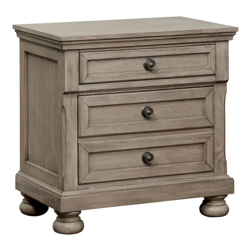 Ensemble de chambre à coucher 3 pièces en bois gris de transition avec lit traîneau et port USB