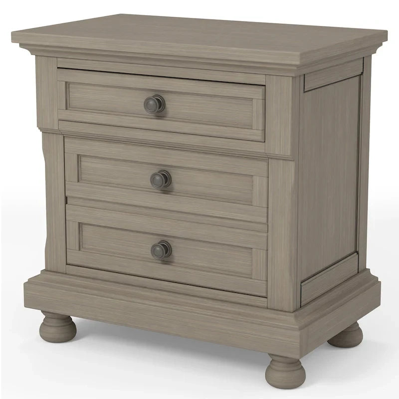 Ensemble de chambre à coucher 3 pièces en bois gris de transition avec lit traîneau et port USB