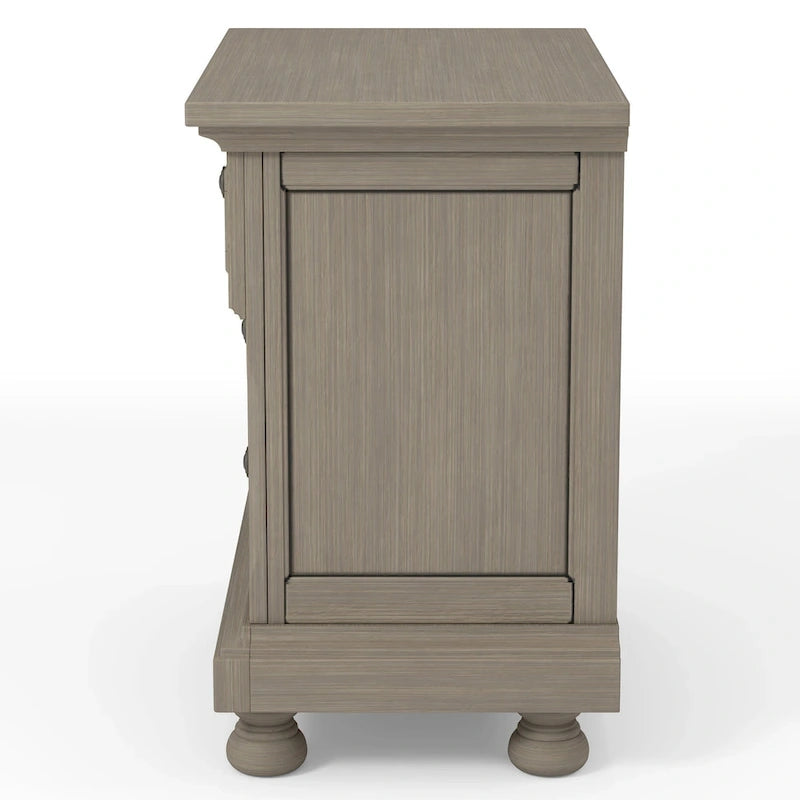 Ensemble de chambre à coucher 3 pièces en bois gris de transition avec lit traîneau et port USB