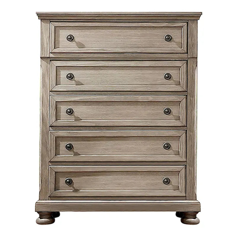 Ensemble de chambre à coucher 3 pièces en bois gris de transition avec lit traîneau et port USB