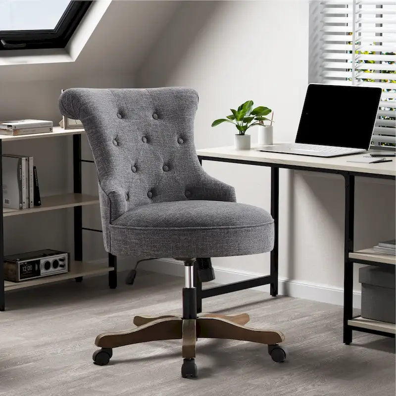 Chaise de bureau à roulettes, hauteur réglable, en tissu de lin, pivotante