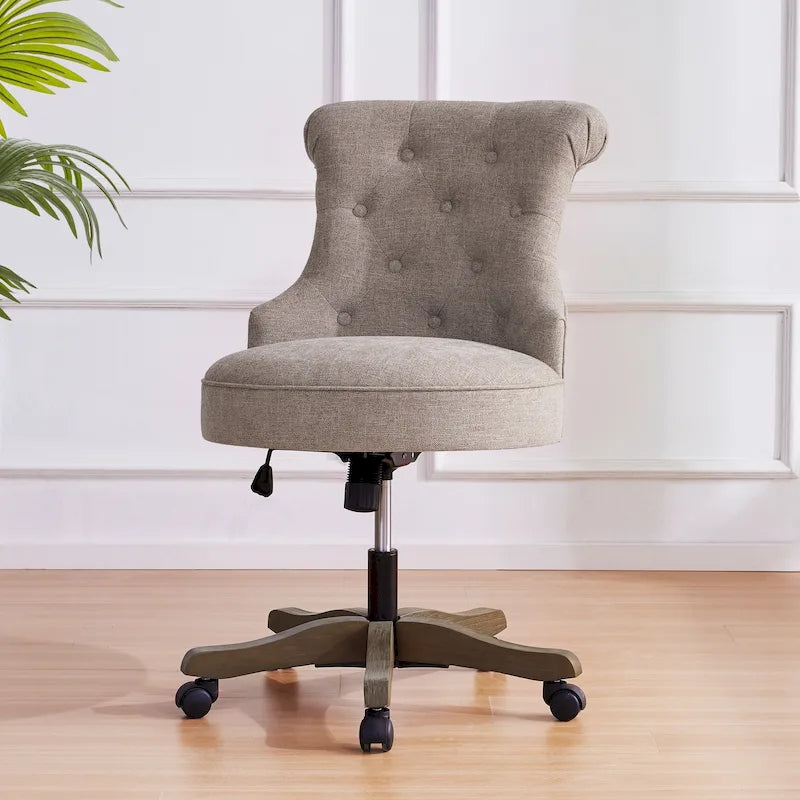 Chaise de bureau à roulettes, hauteur réglable, en tissu de lin, pivotante