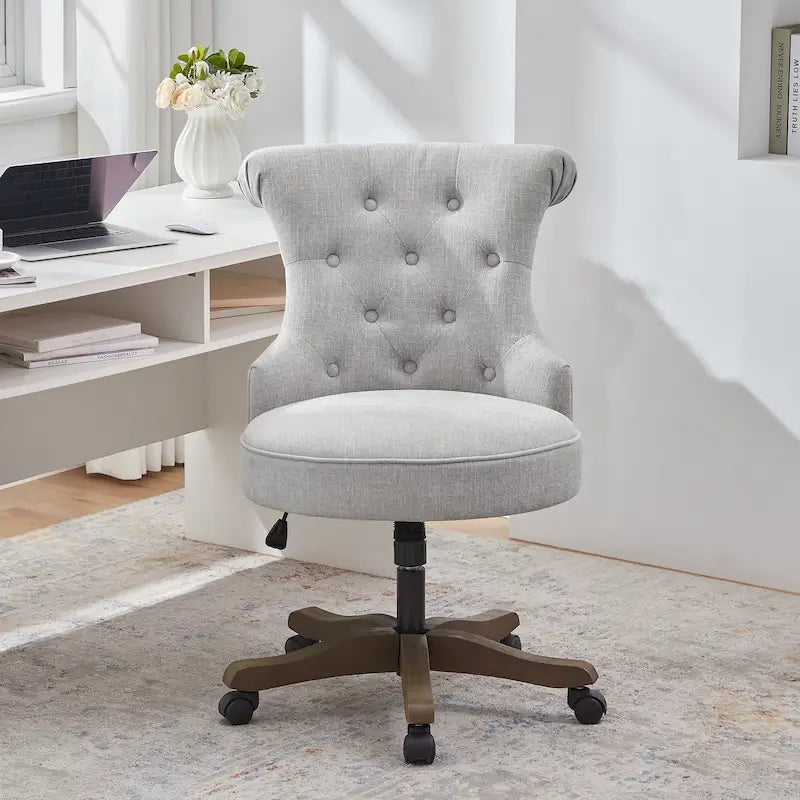 Chaise de bureau à roulettes, hauteur réglable, en tissu de lin, pivotante