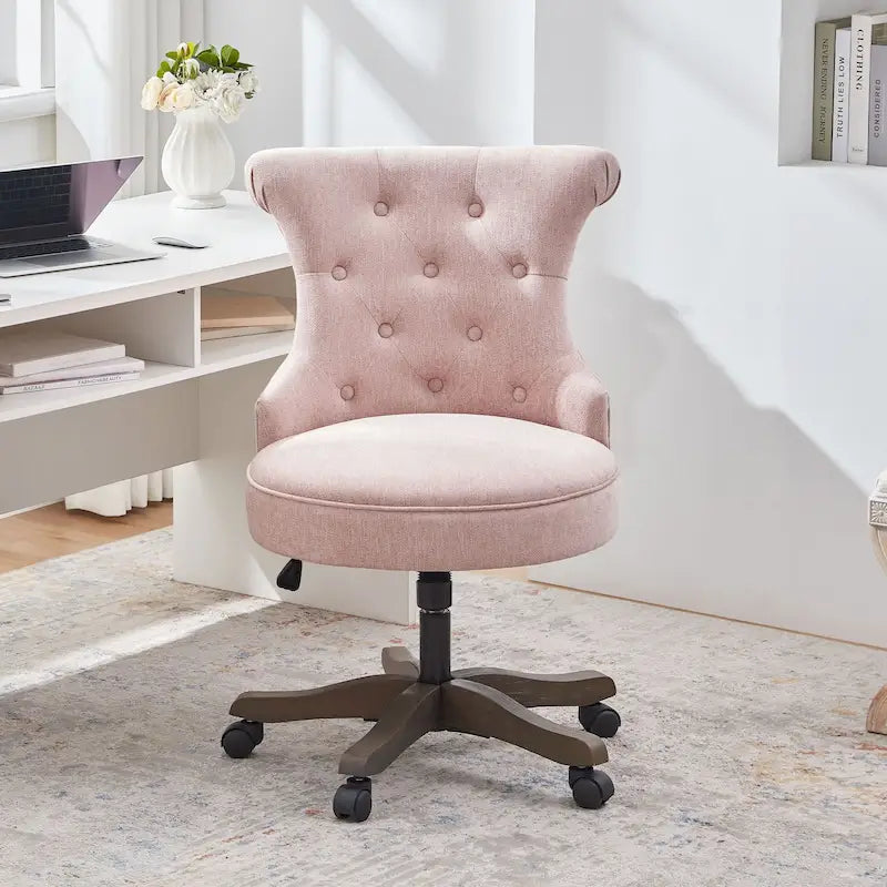 Chaise de bureau à roulettes, hauteur réglable, en tissu de lin, pivotante
