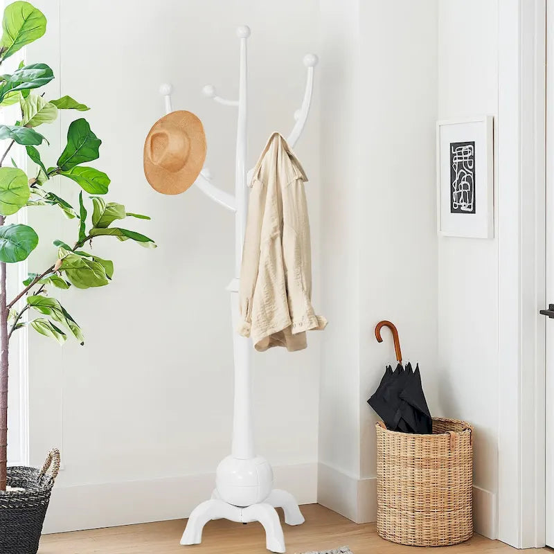 Porte-manteau autoportant en bois d'hévéa à 8 crochets - 24,5 l x 70,87 H