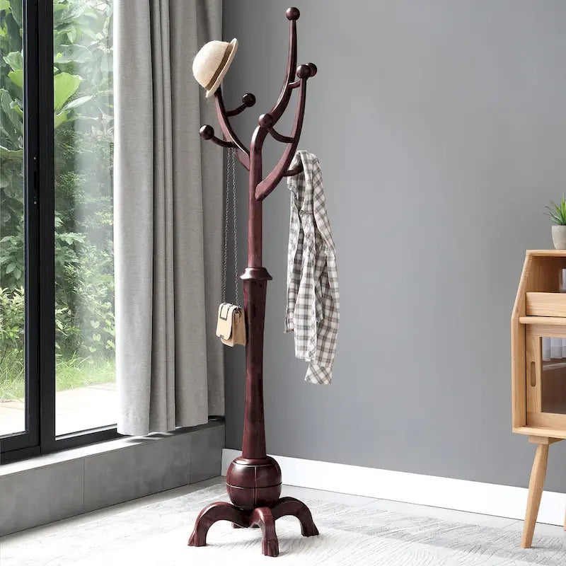 Porte-manteau autoportant en bois d'hévéa à 8 crochets - 24,5 l x 70,87 H